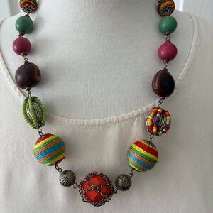 Mixed Media Necklace with 4 Bracelets Bangles and 1 Leather with Magnetic Clasp